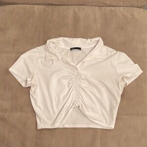 Zara White Collared Crop Top